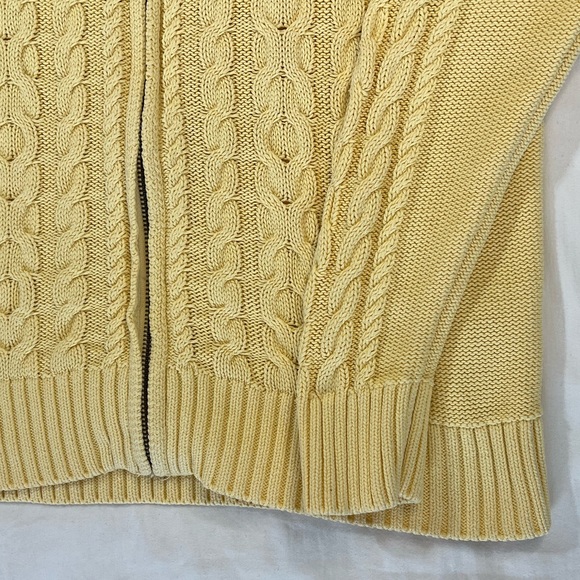LL Bean Pastel Yellow Zip High Neck Cable Knit Cardigan Sweater Women’s Medium - Picture 4 of 10